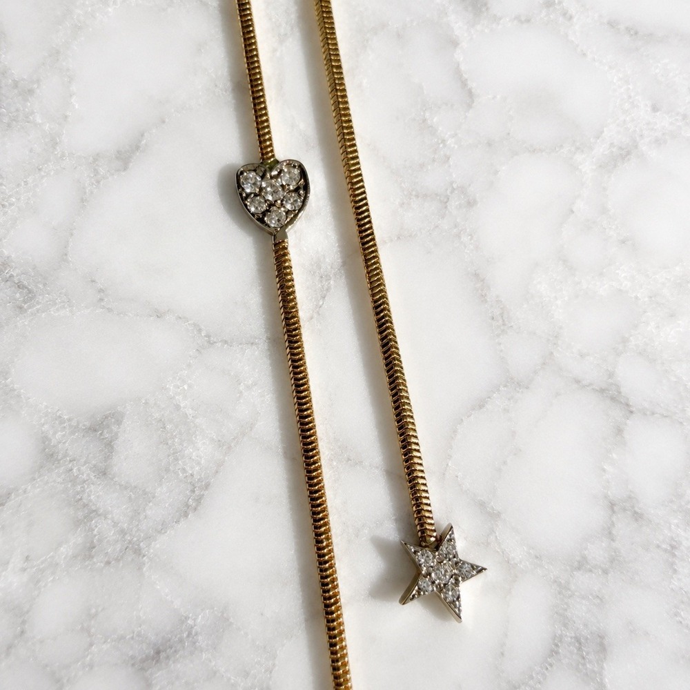 Vintage Italian 18K Gold Diamond Celestial Moon Star Whimsigoth Lariat Necklace - Picture 5 of 9